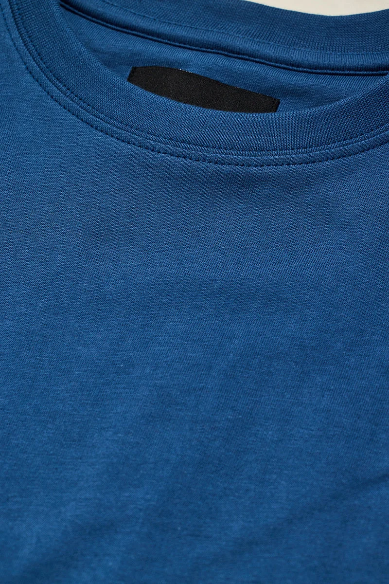 سنيتش تيشيرت كور لاب أزرق سادة بقصة عادية